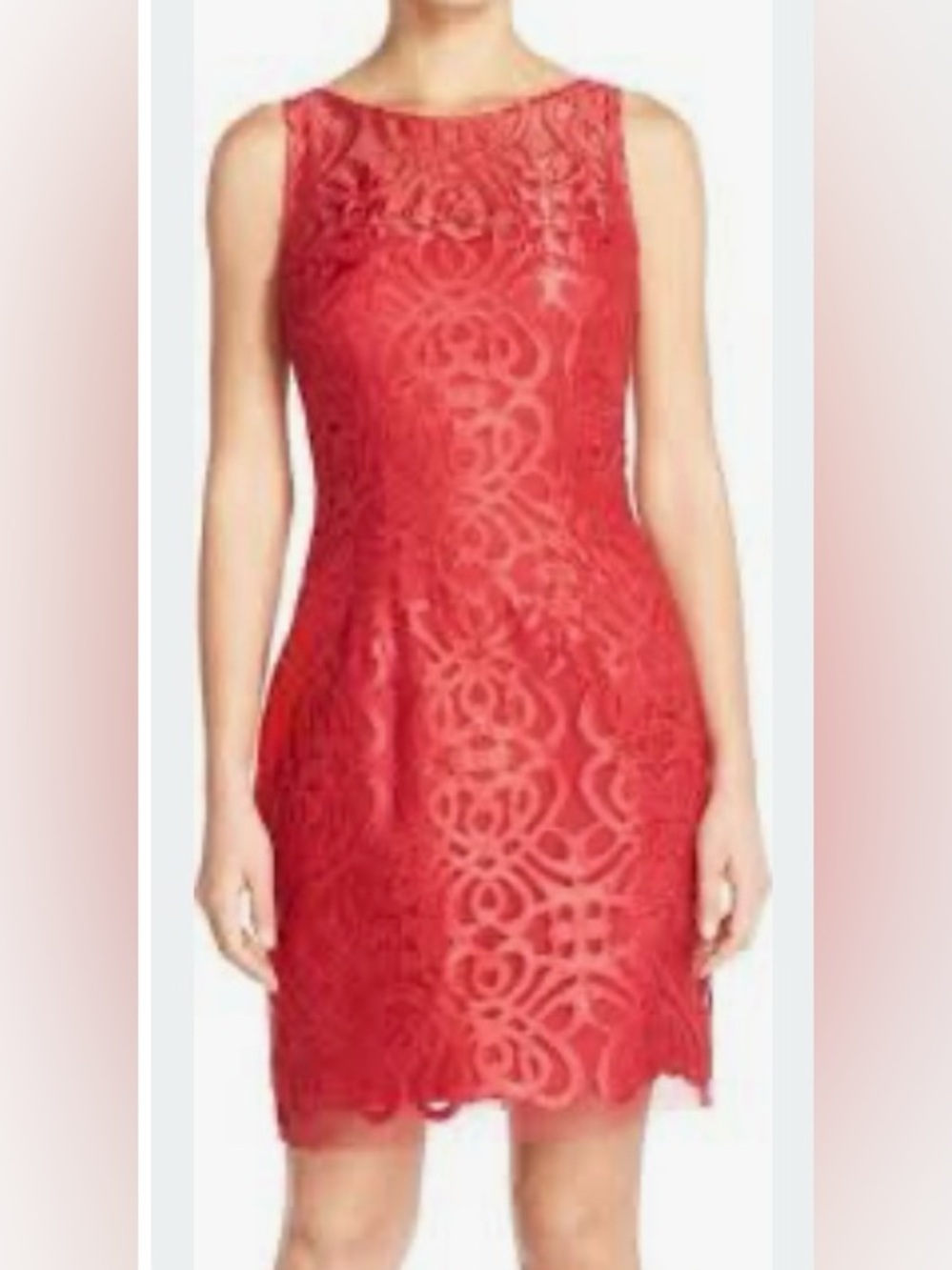 Aidan Mattox Red Lace Midi cocktail formal Dress size 10 sheath